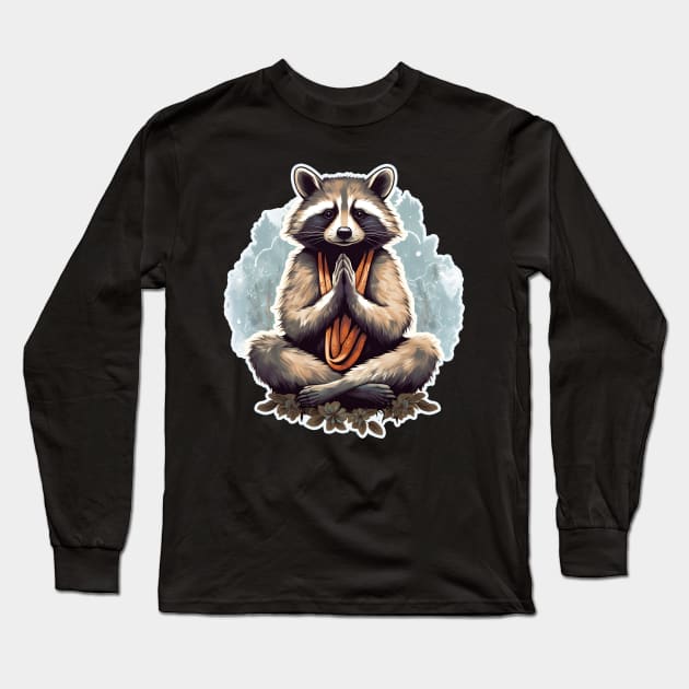 Yoga meditation raccoon Long Sleeve T-Shirt by beangeerie